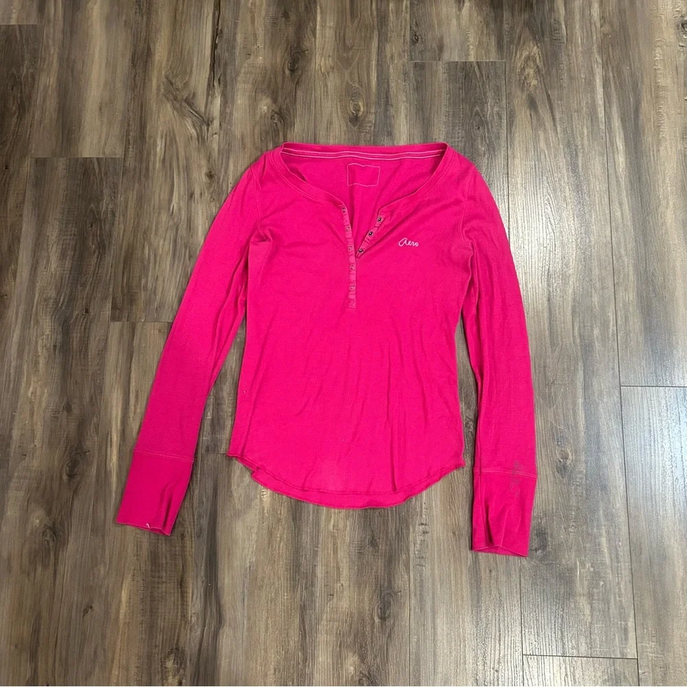 Aeropostale Pink Long Sleeve Henley - Picture 2 of 4